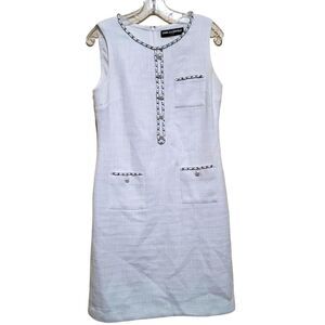 Karl Lagerfeld Paris Women's White Dress with Pearl and Silver Chain detail Sz 4